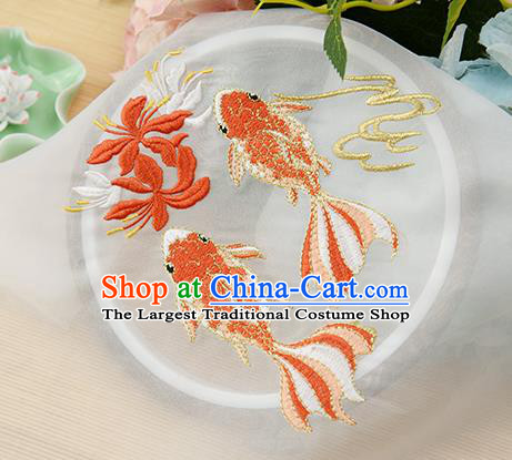Chinese Traditional Embroidered Goldfish White Chiffon Applique Accessories Embroidery Patch