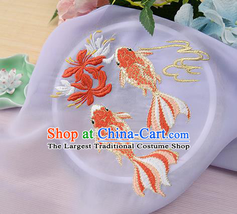 Chinese Traditional Embroidered Goldfish Lilac Chiffon Applique Accessories Embroidery Patch