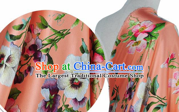 Chinese Classical Phalaenopsis Pattern Design Orange Silk Fabric Asian Traditional Hanfu Mulberry Silk Material