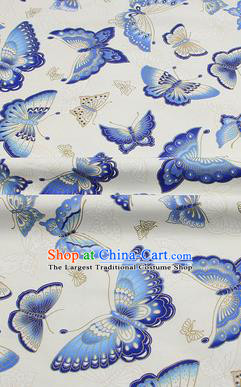 Chinese Classical Butterfly Pattern Design White Brocade Fabric Asian Traditional Hanfu Satin Material