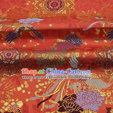 Chinese Classical Phoenix Peony Pattern Design Red Brocade Fabric Asian Traditional Hanfu Satin Material