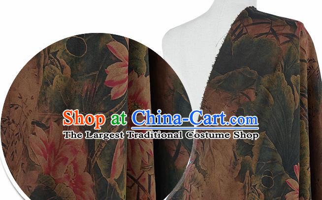 Chinese Classical Lotus Pattern Design Atrovirens Silk Fabric Asian Traditional Hanfu Mulberry Silk Material