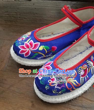 Traditional Chinese Ethnic Embroidered Flower Royalblue Satin Shoes National Shoes Hanfu Shoes for Women