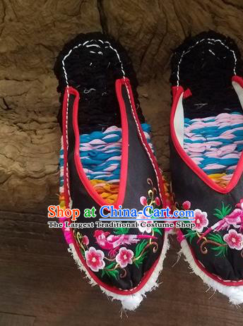 Traditional Chinese Embroidered Flowers Bird Black Slippers Handmade Ethnic National Shoes Hanfu Shoes for Women