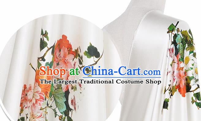 Chinese Classical Flowers Pattern Design White Silk Fabric Asian Traditional Hanfu Mulberry Silk Material