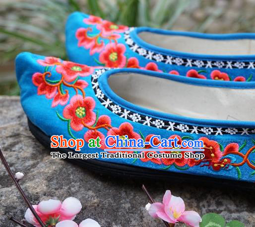 Traditional Chinese Wedding Embroidered Plum Blue Shoes National Ethnic Shoes Hanfu Shoes for Women