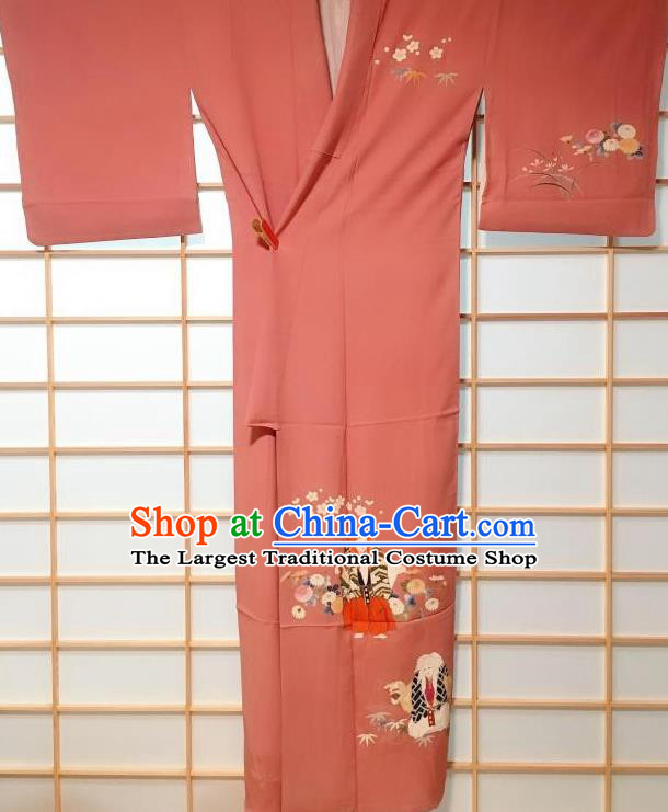 Traditional Japanese Printing Kabuki Chrysanthemum Furisode Kimono Japan Yukata Dress Costume for Women