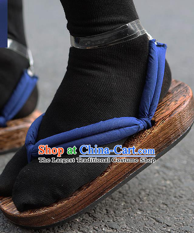 Traditional Japanese Samurai Navy Geta Slippers Asian Japan Clogs Shoes for Women