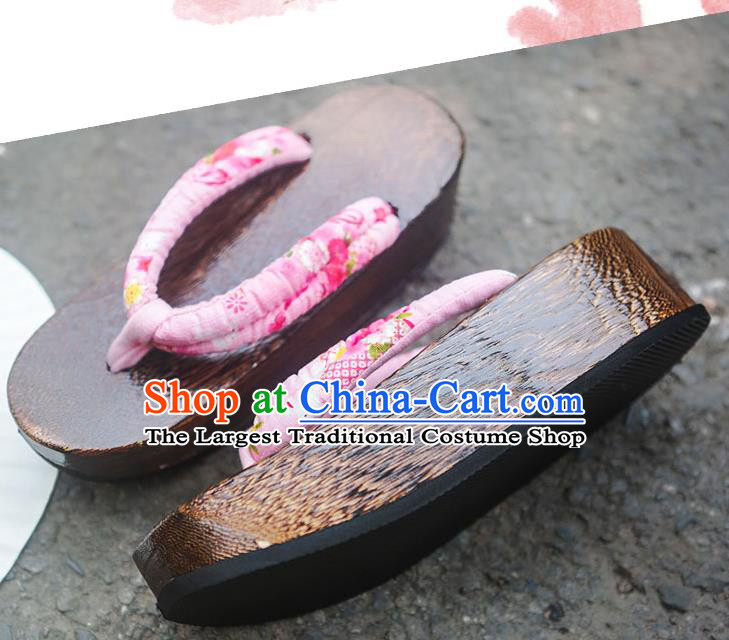 Traditional Japanese Classical Sakura Pattern Pink Slippers Geta Asian Japan Clogs Zori Shoes for Women