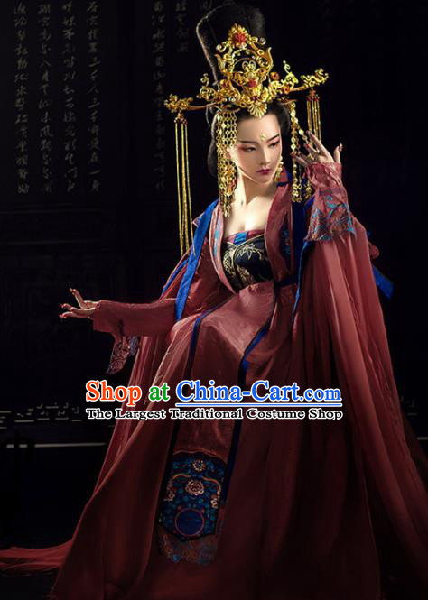 Chinese Ancient Drama Queen Red Hanfu Dress Traditional Tang Dynasty Empress Replica Costumes for Women