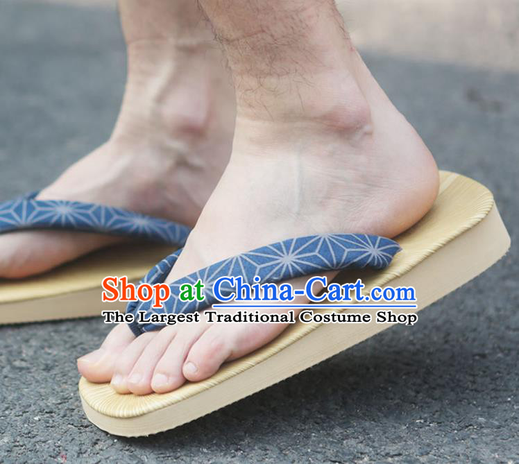 Traditional Japanese Snowflake Pattern Blue Flip Flops Clogs Slippers Asian Japan Geta Shoes for Men