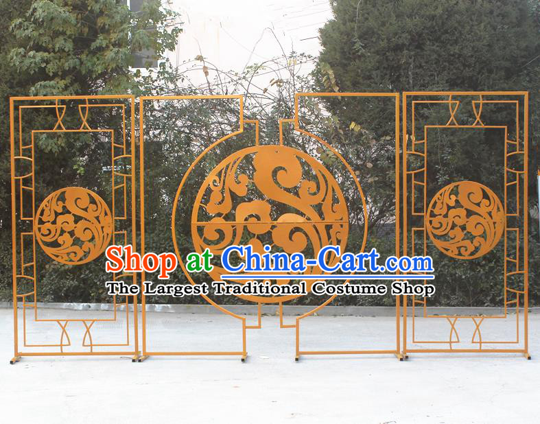 Handmade Chinese Golden Iron Art Cloud Folding Screens Traditional Wedding Decoration