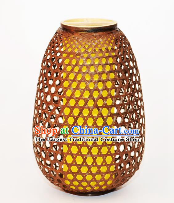 Chinese Traditional Brown Bamboo Weaving Desk Lanterns Handmade Lantern Lamp