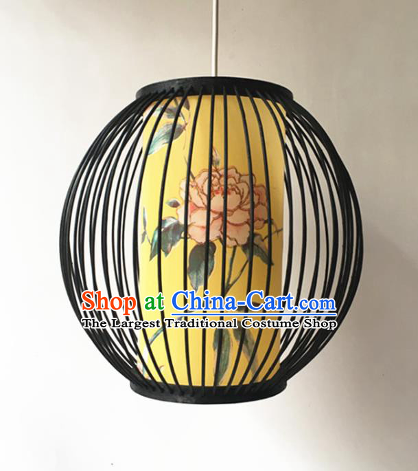 Traditional Chinese Bamboo Art Printing Peony Black Hanging Lanterns Handmade Lantern Scaldfish Lamp