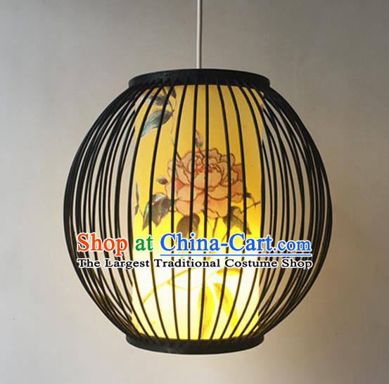 Traditional Chinese Bamboo Art Printing Peony Black Hanging Lanterns Handmade Lantern Scaldfish Lamp
