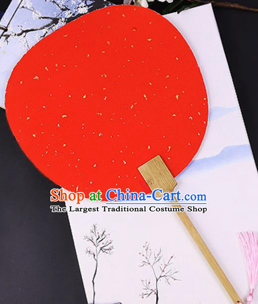 Chinese Traditional Red Art Paper Palace Fans Handmade Round Fan for Women