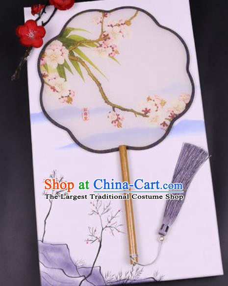 Chinese Traditional Painting Pear Flowers Palace Fans Handmade Classical Dance Silk Fan for Women