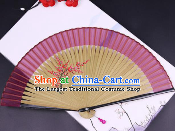 Chinese Traditional Painting Flowers Wine Red Silk Folding Fans Handmade Accordion Classical Dance Bamboo Fan