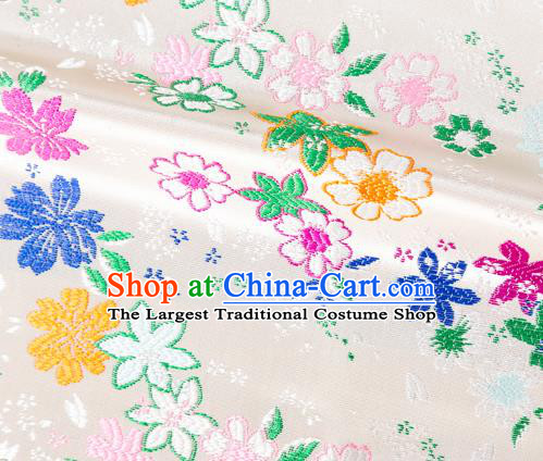 Japanese Traditional Sakura Pattern Design White Brocade Fabric Asian Kimono Tapestry Satin