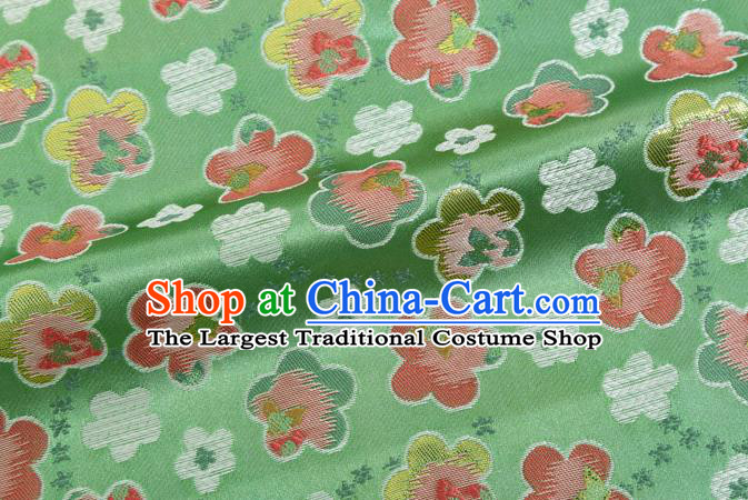 Japanese Traditional Oriental Cherry Pattern Design Light Green Brocade Fabric Asian Kimono Tapestry Satin
