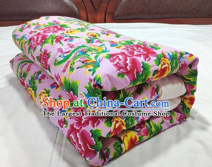 Chinese Traditional Phoenix Peony Pattern Pink Quilt Cover Wedding Bedclothes