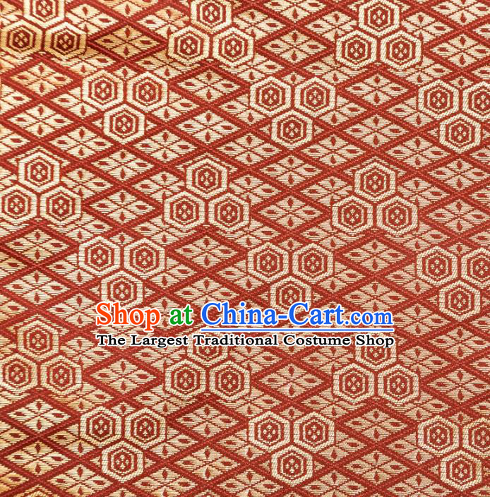 Japanese Traditional Pattern Design Red Brocade Fabric Asian Kimono Tapestry Satin