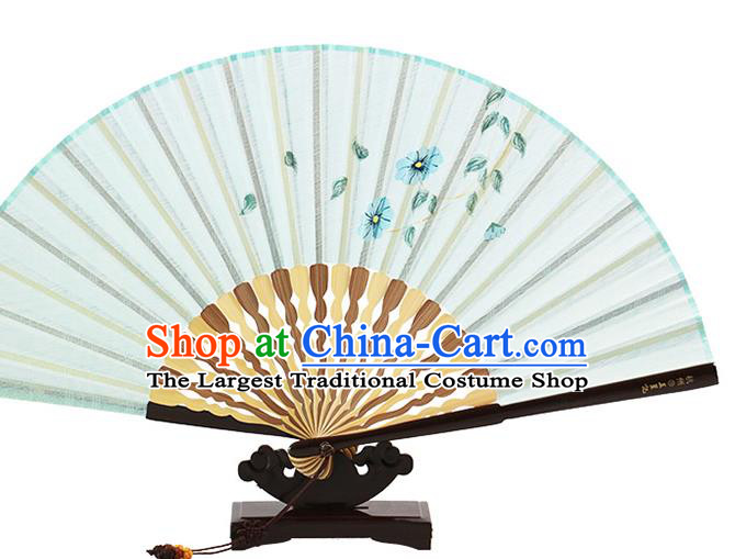 Traditional Chinese Printing Flowers Light Green Flax Fan China Bamboo Accordion Folding Fan Oriental Fan