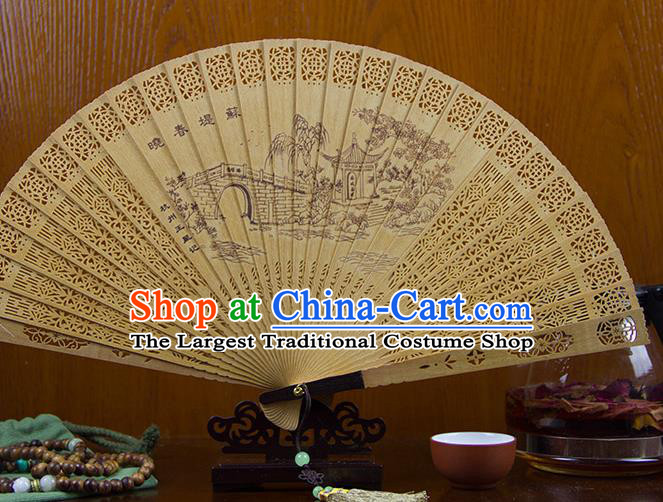 Traditional Chinese Hand Painting Su Causeway Sandalwood Fan China Accordion Folding Fan Oriental Fan