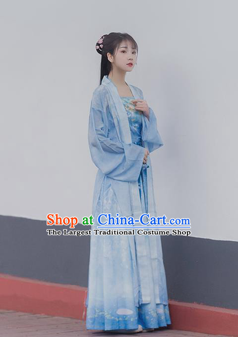 Traditional Chinese Ancient Maidservants Blue Hanfu Dress Song Dynasty Civilian Lady Historical Costumes for Women