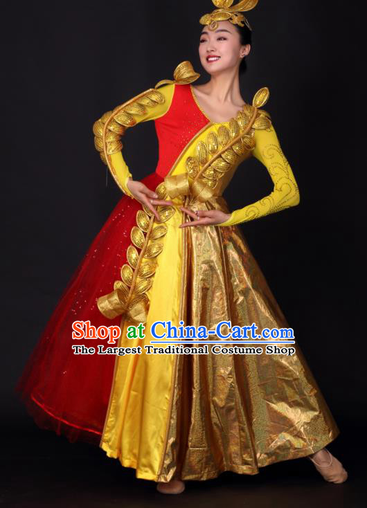 Chinese Traditional Opening Dance Golden Dress China Modern Dance Stage Performance Costume for Women
