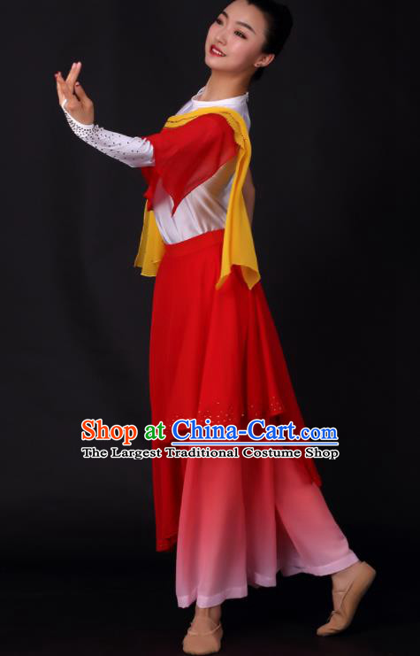 Chinese Traditional Drum Dance Red Dress China Folk Dance Stage Performance Costume for Women
