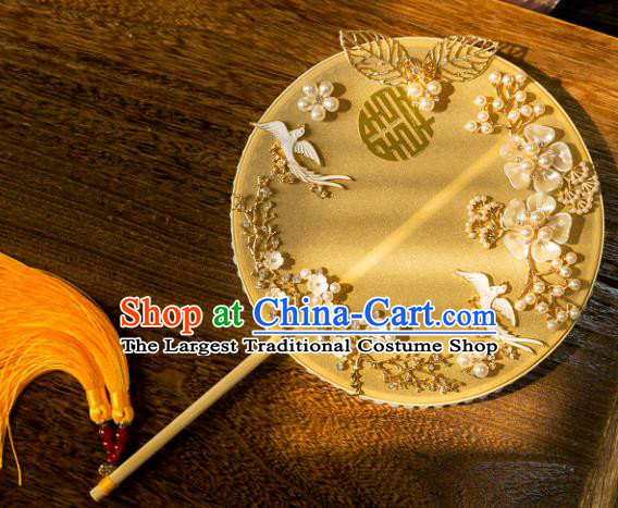 Chinese Traditional Hanfu Wedding Yellow Palace Fans Classical Round Fan for Women