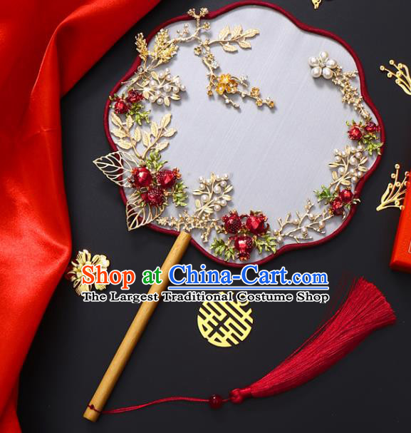 Chinese Traditional Hanfu Pomegranate Palace Fans Classical Wedding Round Fan for Women
