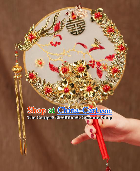 Chinese Traditional Handmade Hanfu Phoenix Palace Fans Classical Wedding Silk Round Fan for Women