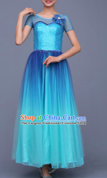 Chinese Traditional Opening Dance Chorus Blue Dress Modern Dance Stage Performance Costume for Women