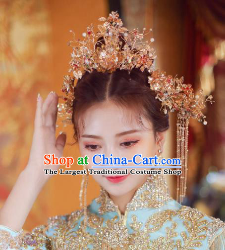 Chinese Traditional Hanfu Golden Hair Comb and Tassel Hairpins Ancient Hair Accessories for Women