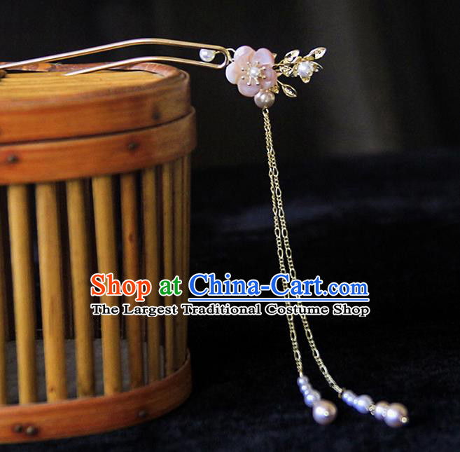 Chinese Traditional Hanfu Pink Plum Tassel Hairpins Ancient Hair Accessories for Women