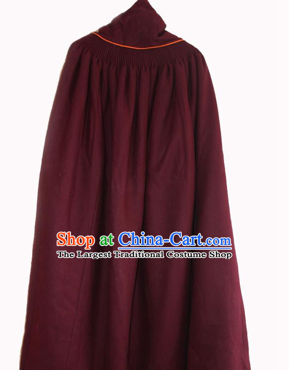 Chinese Tibetan Buddhism Winter Wine Red Cloak Traditional Monk Cape for Men