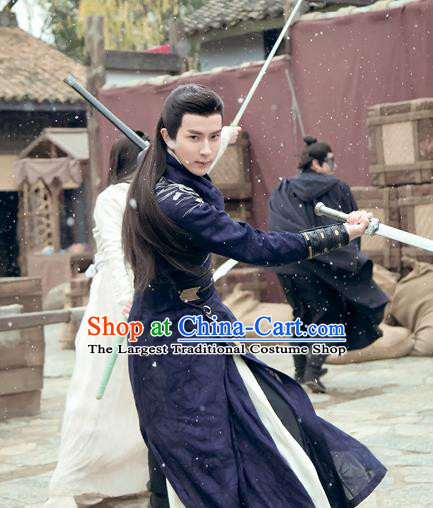 Chinese Ancient Swordsman Jing Ci Clothing Historical Drama The Love Lasts Two Minds Costume and Headpiece for Men