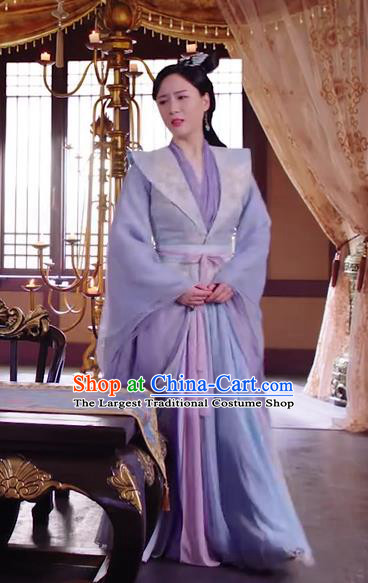 Chinese Ancient Royal Infanta Purple Hanfu Dress Drama The Love Lasts Two Minds Costume and Headpiece for Women