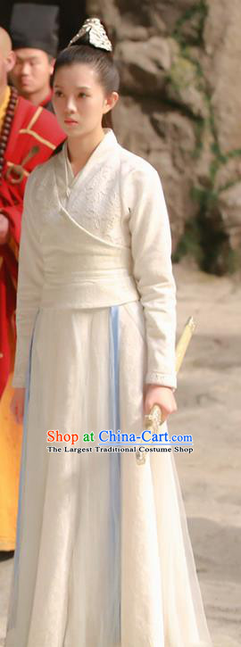 Chinese Ancient Maidservant White Hanfu Dress Drama Handsome Siblings Costume and Headpiece for Women