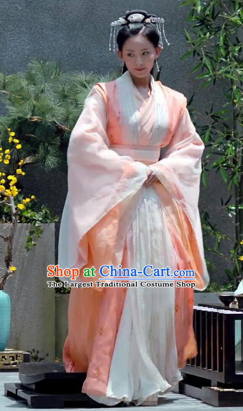 Chinese Ancient Royal Princess Zhao Yun Orange Hanfu Dress Historical Drama Princess Silver Pink Costume and Headpiece for Women