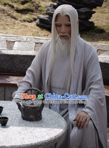 Drama Listening Snow Tower Chinese Ancient Immortal Bai Di Historical Costume and Headwear for Men