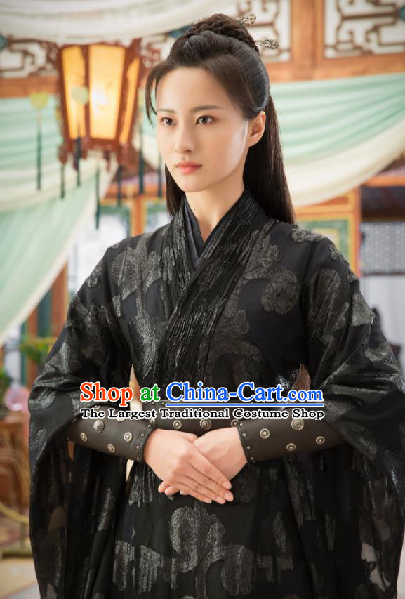 Chinese Ancient Ming Dynasty Female Assassin Zhai Lanye Black Dress Drama Under the Power Costume and Headpiece for Women