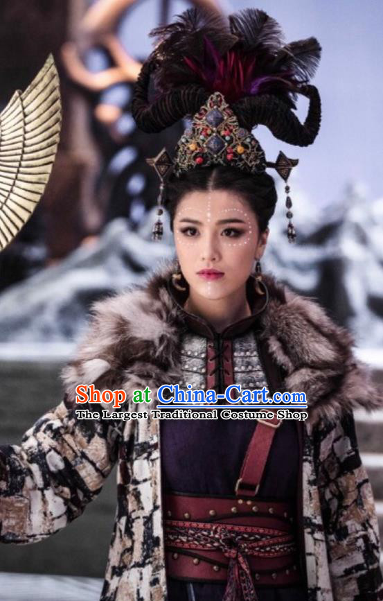 Chinese Ancient Demon Priestess Yue Lan Dress Historical Drama Demon Catcher Costume and Headpiece for Women