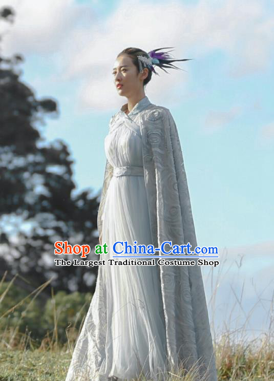 Chinese Ancient Goddess Jiu You Dress Historical Drama The Great Ruler Costume and Headpiece for Women
