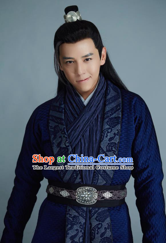 Drama Cinderella Chef Chinese Ancient Swordsman Chen Yang Blue Costume and Headpiece Complete Set