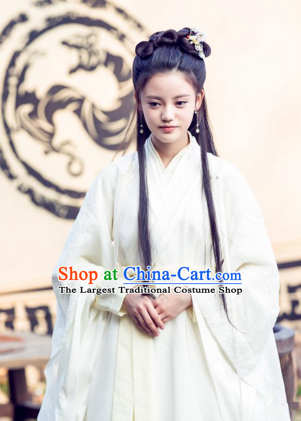 Chinese Ancient Han Dynasty Noble Lady Tian Yi White Dress Historical Drama Hero Dream Costume and Headpiece for Women