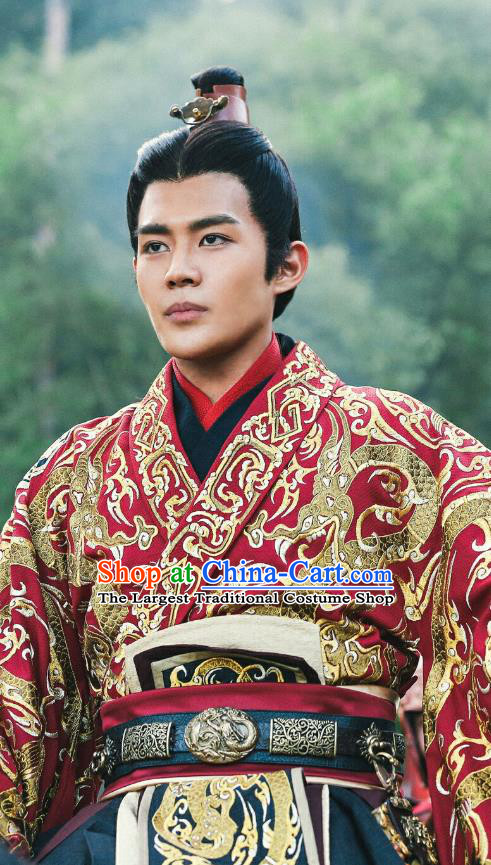 Drama Hero Dream Chinese Ancient King of Chu Xiang Yu Costume and Headpiece Complete Set