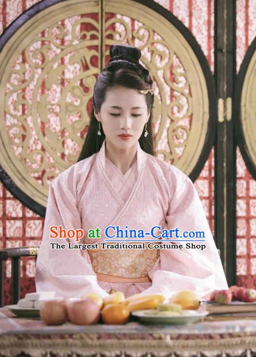 Chinese Ancient Tang Dynasty Princess Ming Hui Pink Dress Historical Drama An Oriental Odyssey Costume and Headpiece for Women